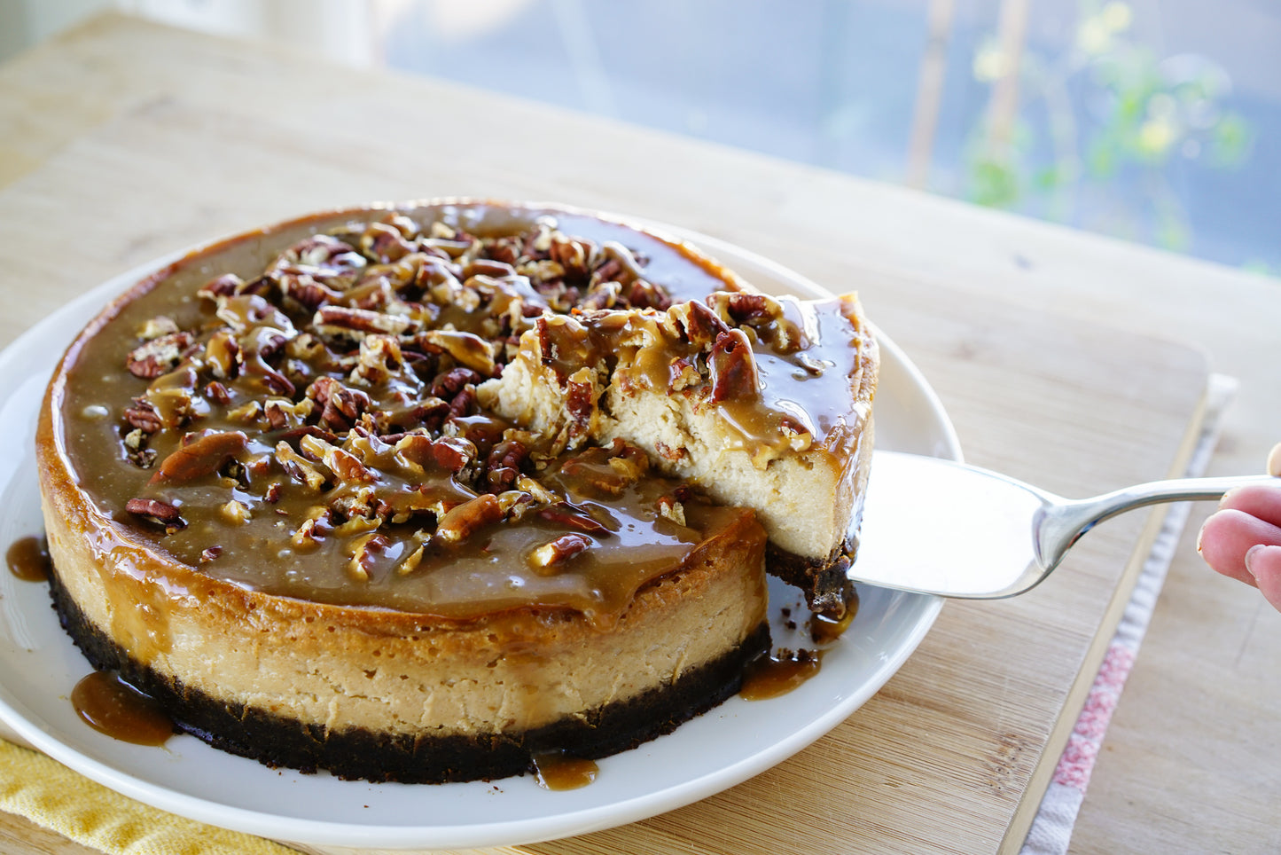 Salted Caramel Pecan Baked Cheesecake