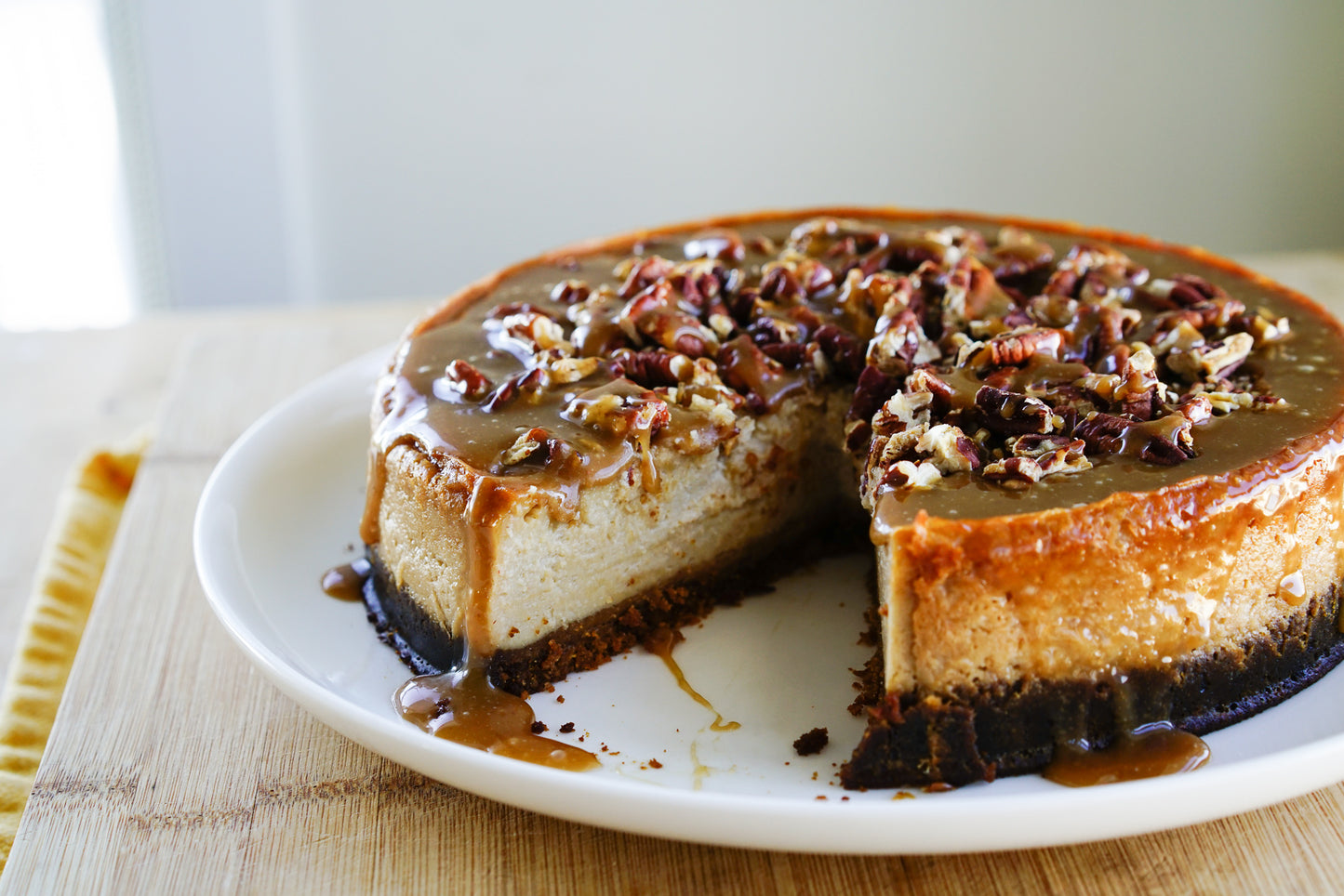 Salted Caramel Pecan Baked Cheesecake